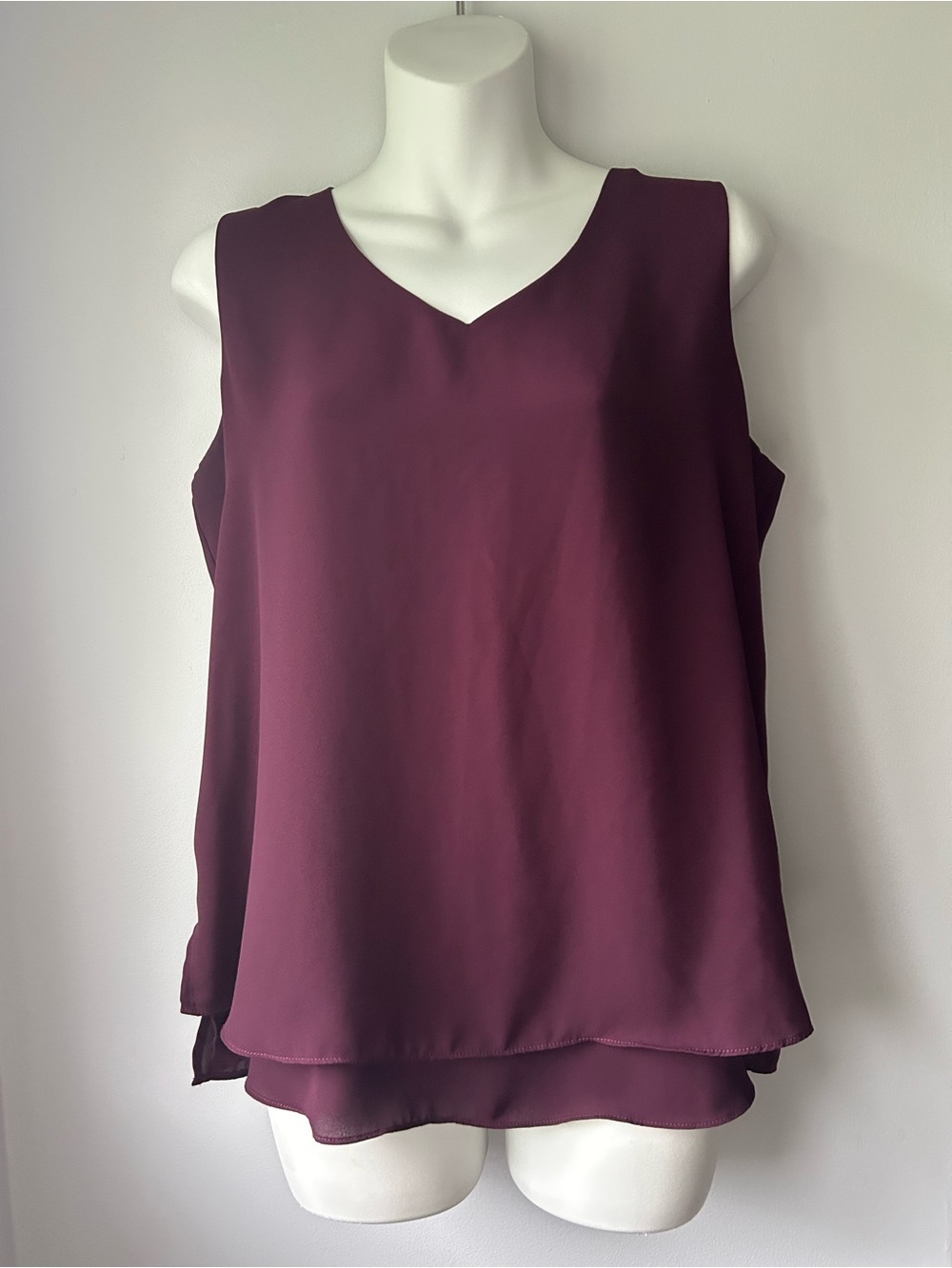 Laura Burgundy Sleeveless V-Neck Layered Camisole
